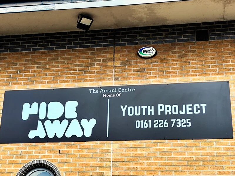An image of the Hide Away Youth Project exterior banner.